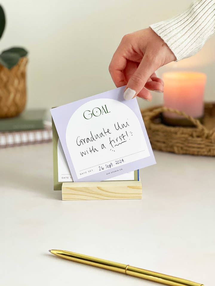 Goal Setting Cards with Pine Wooden Holder for wholesale by AIM Studio Co