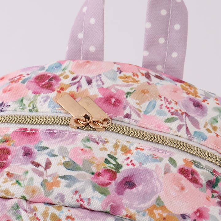 Mom & Co. - Wholesale Backpack - Kids - Purple floral print canvas ruffle backpack2