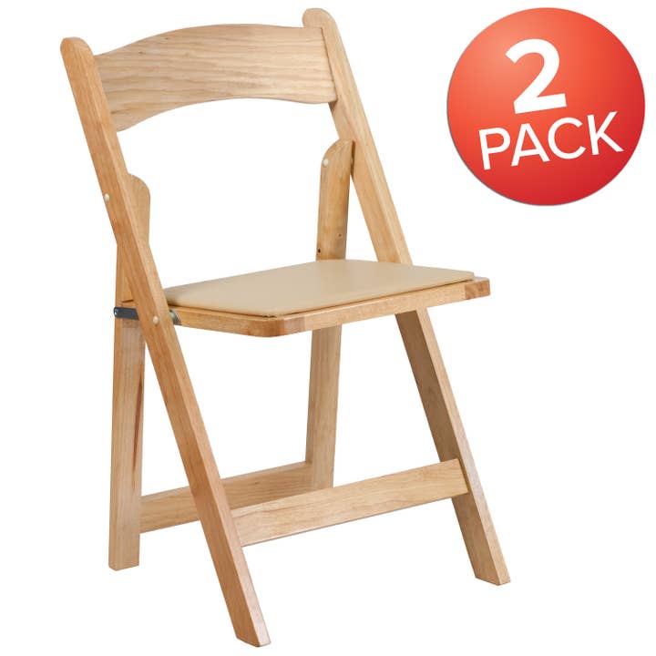 Natural Wood Folding Chair with Vinyl Padded Seat for wholesale by Flash Furniture