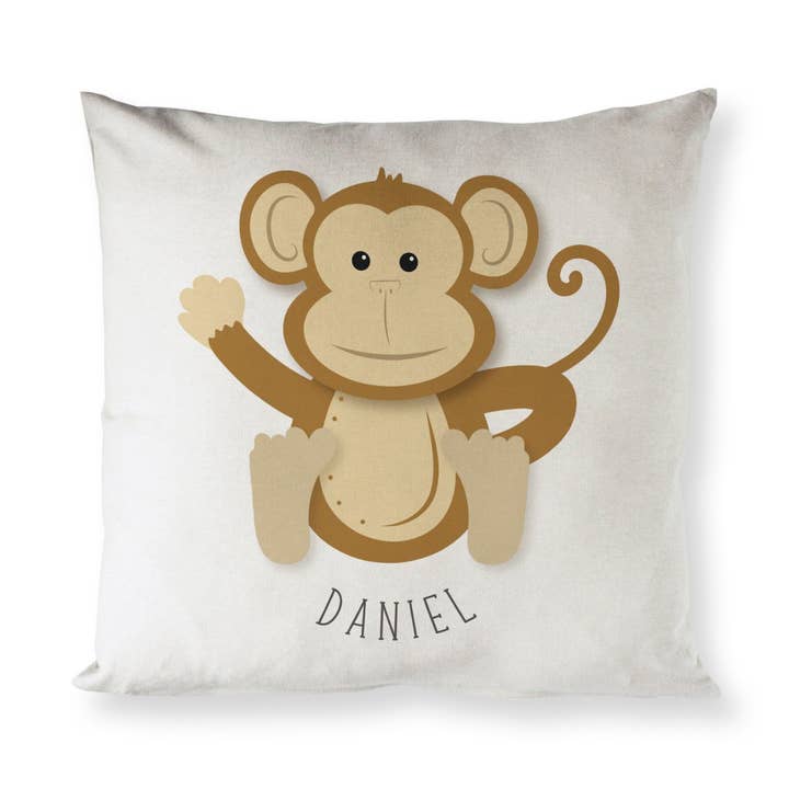 Personalized Monkey Home Decor Pillow Kid's Room for wholesale by The Cotton & Canvas Co.