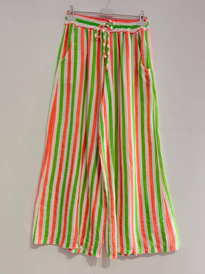 NOELINE – Calças - Mulher por atacado – Calças estampadas em gaze de algodão 9925-RISCAS MULTI1