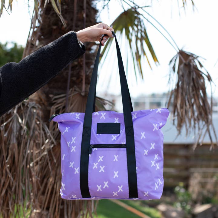 Packable Tote in Purple X for wholesale by Rad Revolution