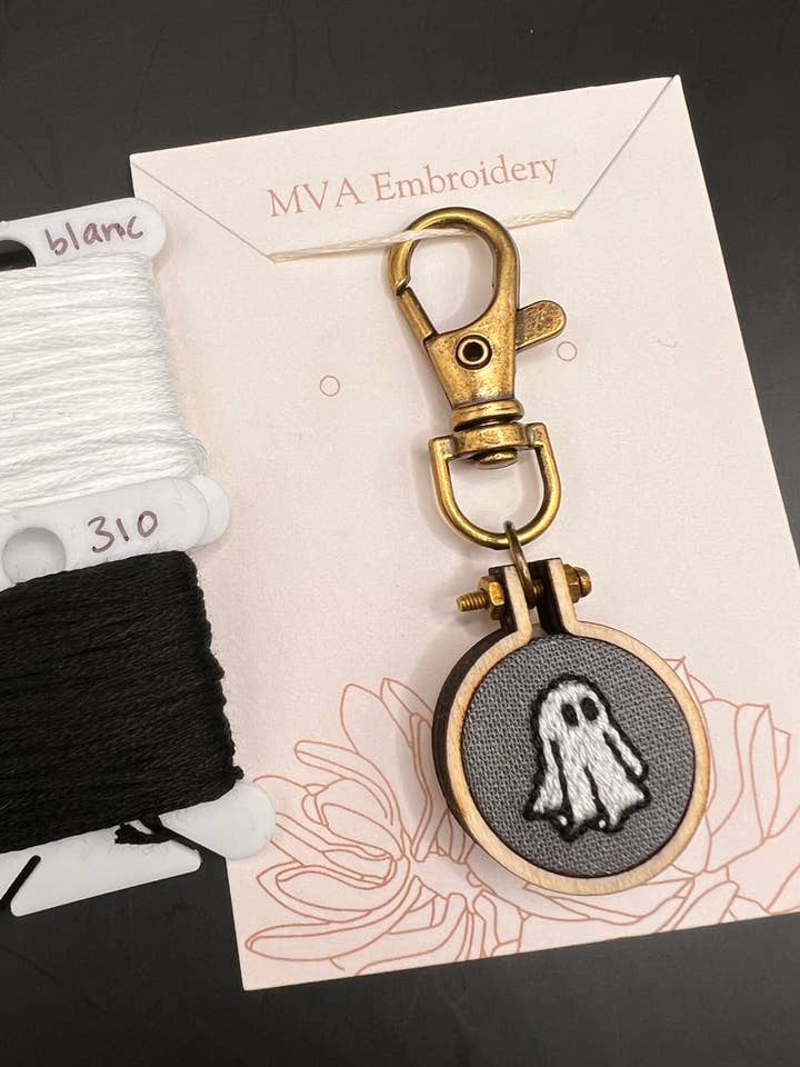 Hand Embroidered Ghost Keychain for wholesale by MVA Embroidery