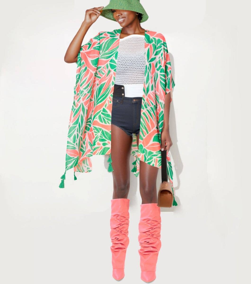 Rose et Vert Kimono en lurex tropical rose orange et vert pour femmes en vente sur Faire1