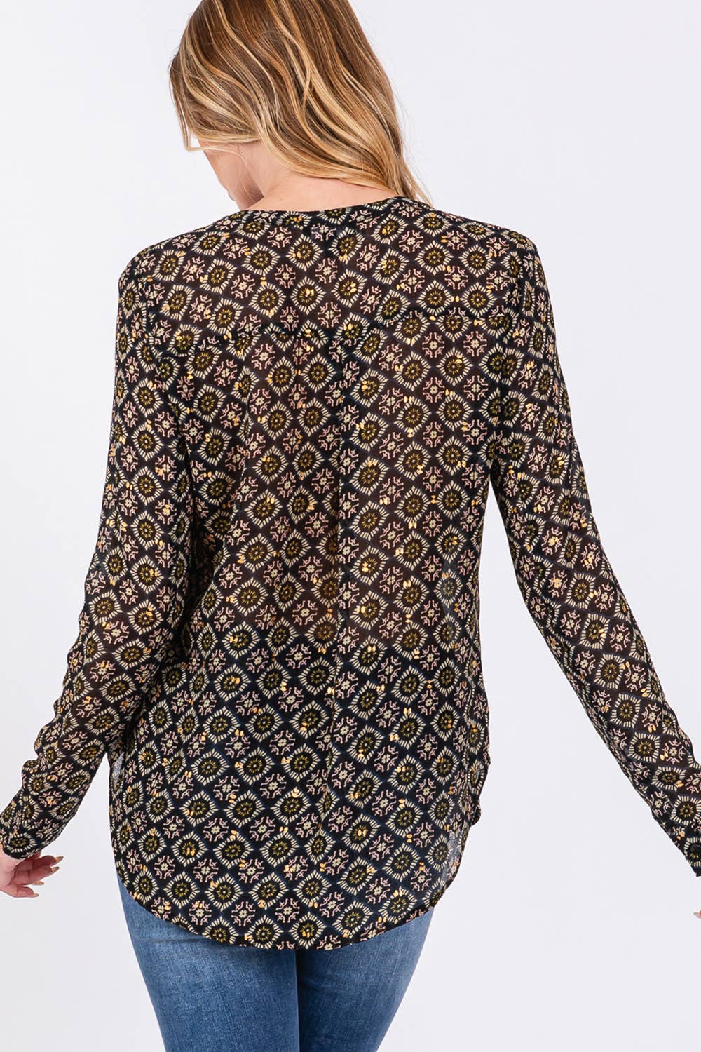 Sage + Fig - Wholesale Blouse - Women's - MULTI DIAMOND PRINT BLOUSE (ST71039) 3