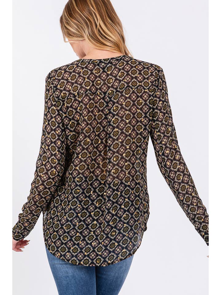Sage + Fig - Wholesale Blouse - Women's - MULTI DIAMOND PRINT BLOUSE (ST71039) 3