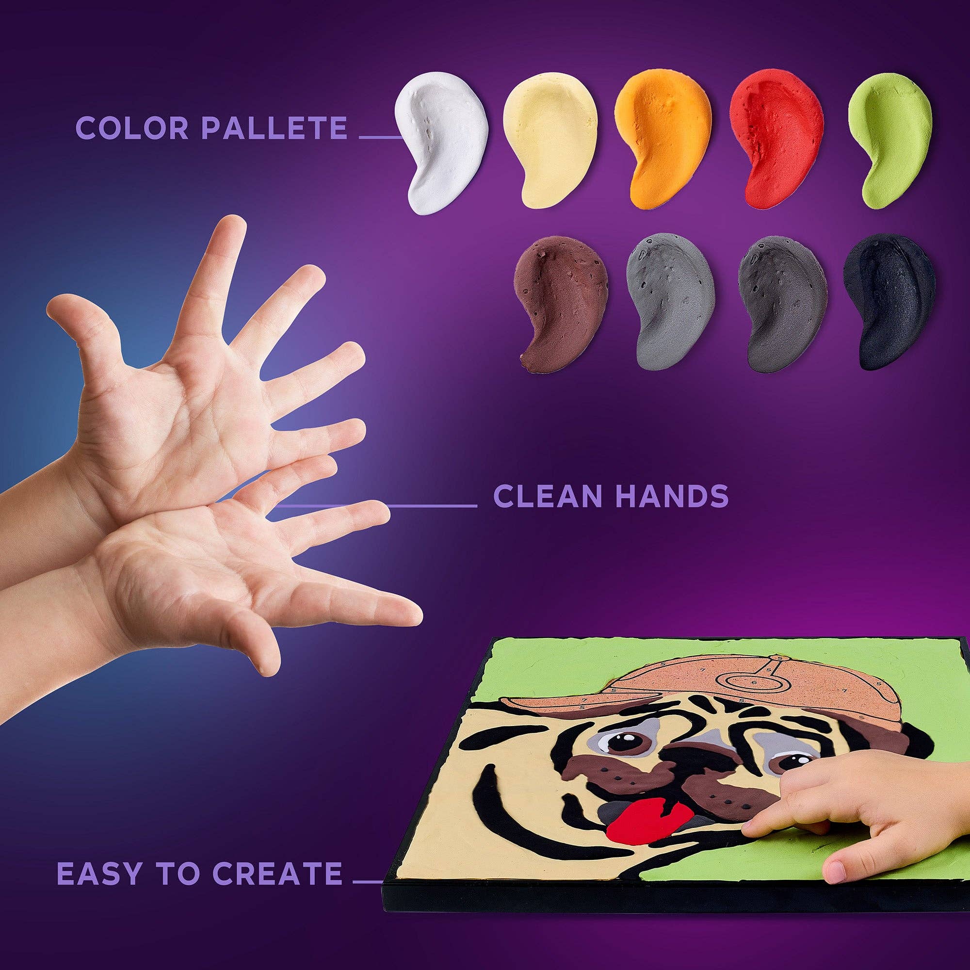 Fainotoys - Wholesale DIY Craft Kit - Kids - OKTO Clay by Numbers — Pug Dog — (16.54×12.01 in) — Ages 5+3