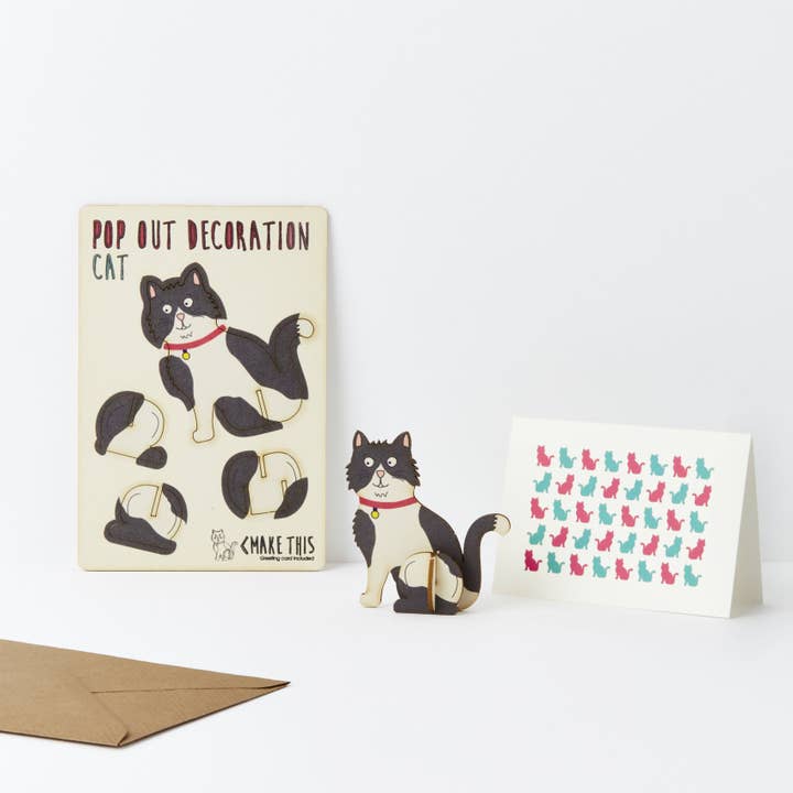 Pop Out Black & White Cat Greeting Card for wholesale by The Pop Out Card Company