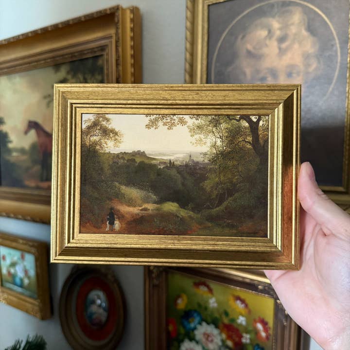 Vintage Style Church On a Hill Scenery Art Print Framed for wholesale by Thrift Antiques