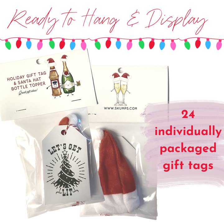 Skumps - Wholesale Gift Tag - Holiday Booze Gift Tag and Santa Hat Bottle Topper - 24 pack
