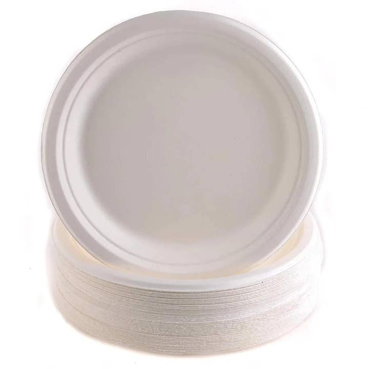 EcoQuality - Wholesale Disposable plate - 7" Round Compostable Natural Sugarcane Plates