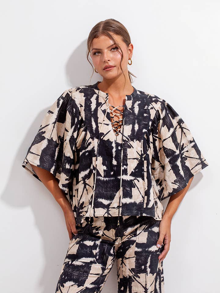 ELENA BLOUSE SVART BATIKLINNE för wholesale av Maria la Paz