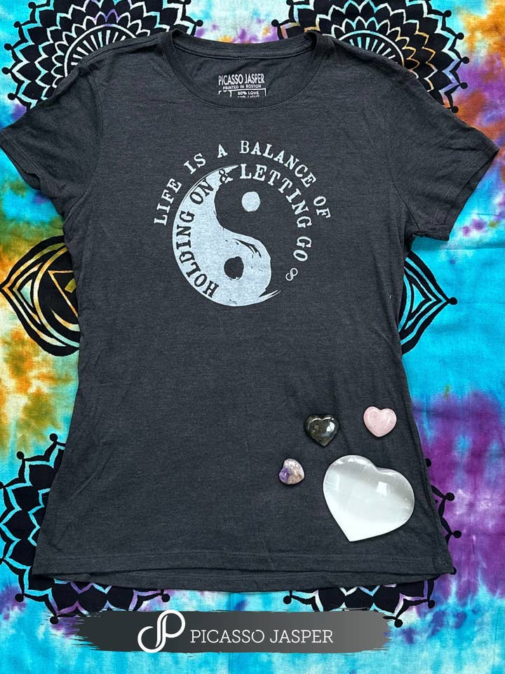 Picasso Jasper - Wholesale Screen Printed T-Shirt - Women's - Balance, Yin Yang Retro Heather Tee1