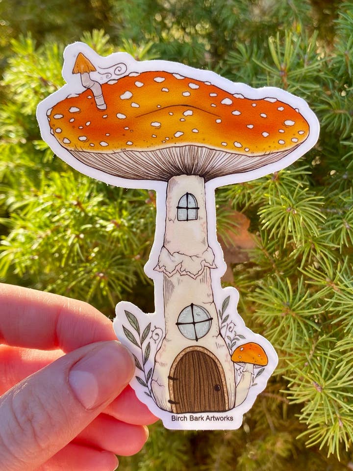 Magical Mushroom House Sticker for wholesale by Birch Bark Artworks