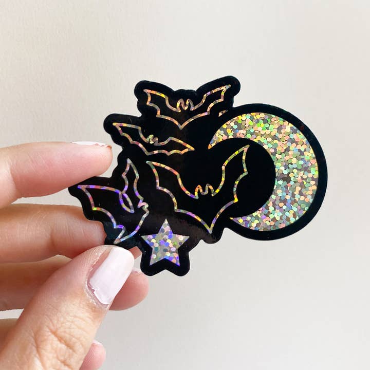 Bottlebrush Graphics - Wholesale Sticker - Glitter Bats Night Sky Vinyl Sticker
