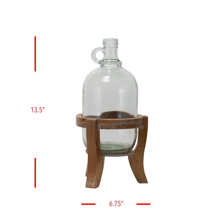 Foreside Home & Garden - Wholesale Vase - Ramona Vintage Glass Growler Vase with Natural Wood Stand