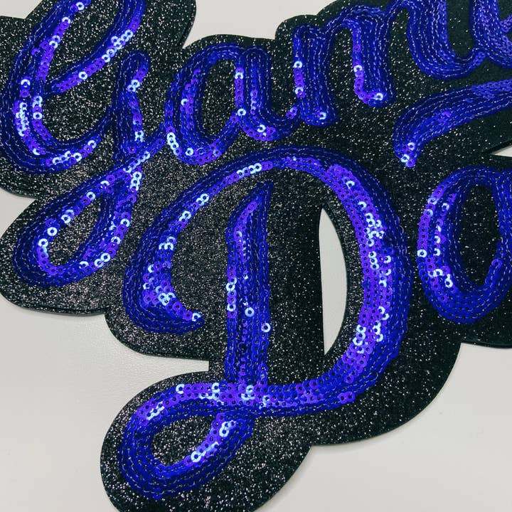 TEELUX - Wholesale Patch - 11” GAME DAY script in BLUE - SEQUIN Patch