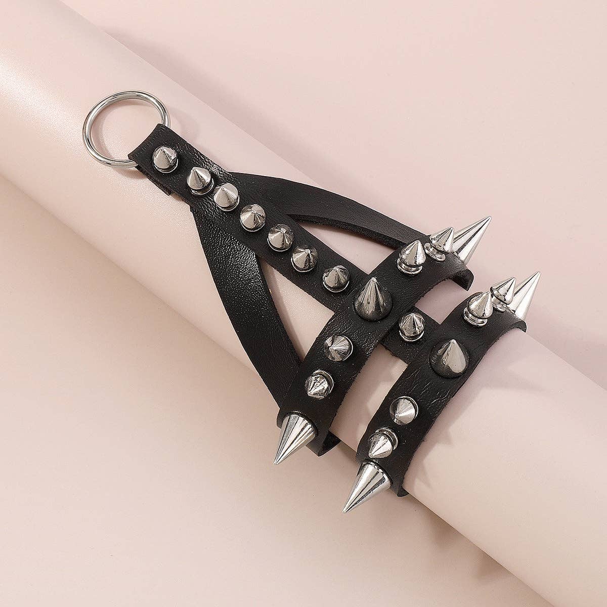 Black Punk Rivet Finger Bracelet B3842 for wholesale on Faire7