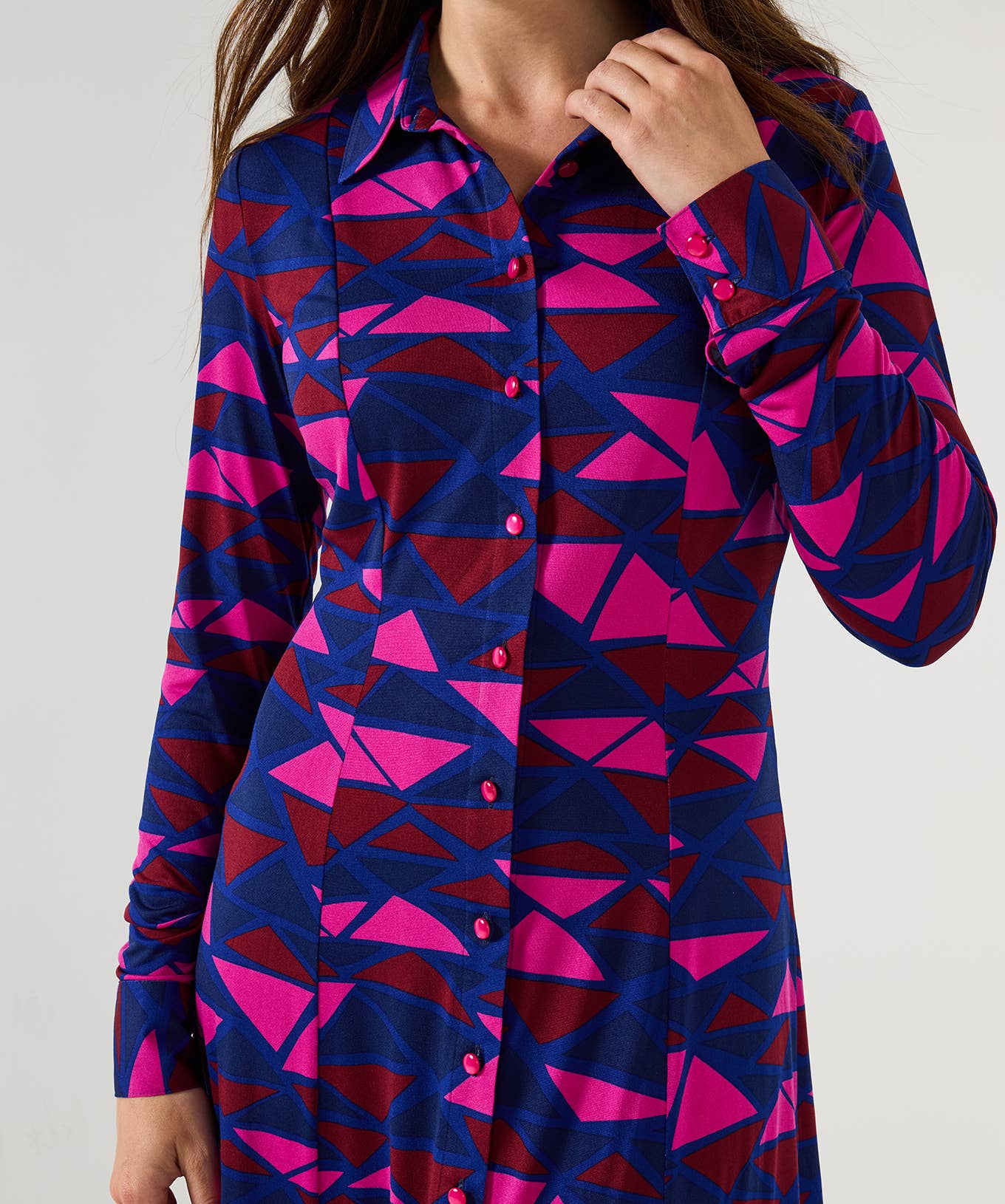 Purple Estelle Geo Print Jersey Shirt Dress for wholesale on Faire3