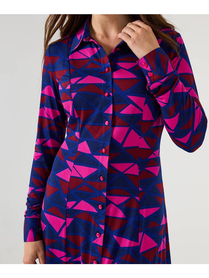 Purple Estelle Geo Print Jersey Shirt Dress for wholesale on Faire3