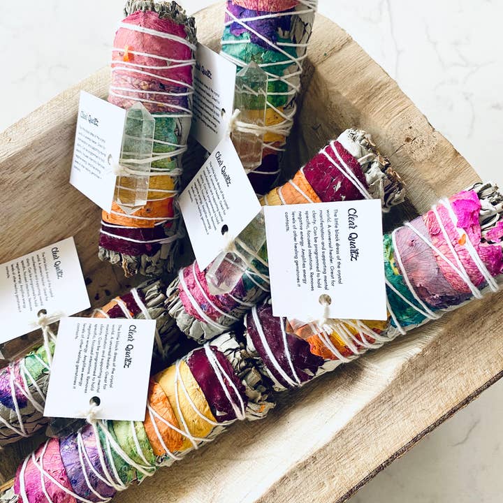 Crystal Wellness Company - Wholesale Sage Bundle - Mini Rainbow Sage & Clear Quartz Bundle