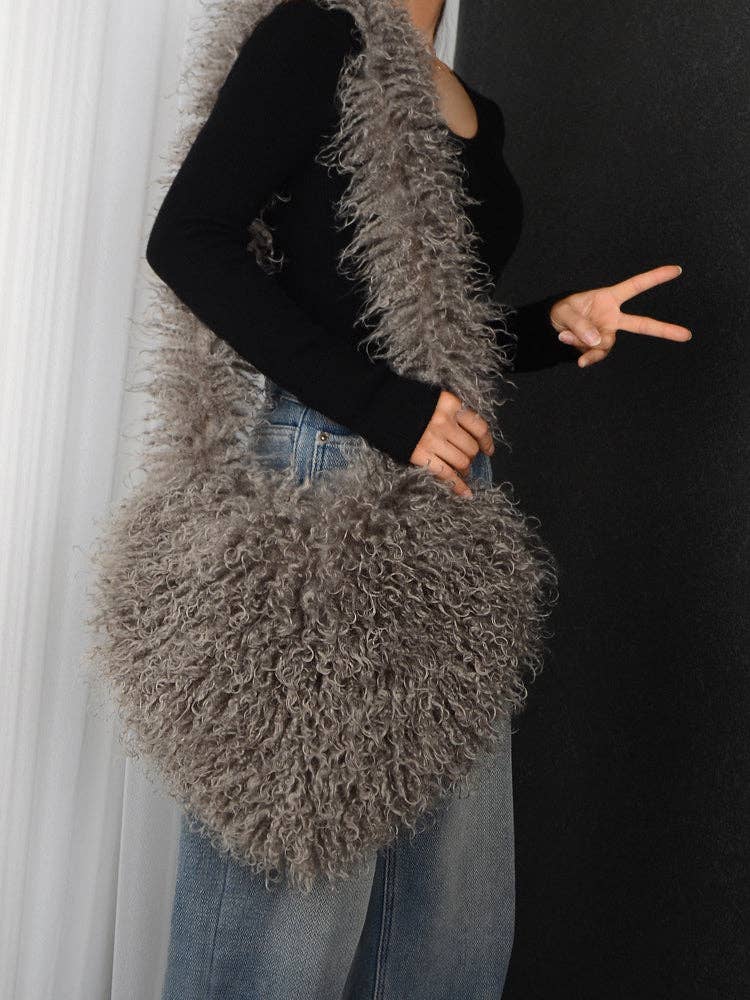 Sweetkama - Wholesale Crossbody Bag - Women's - Ladies Y2K Heart-Shaped Plush Bag SKAB40917