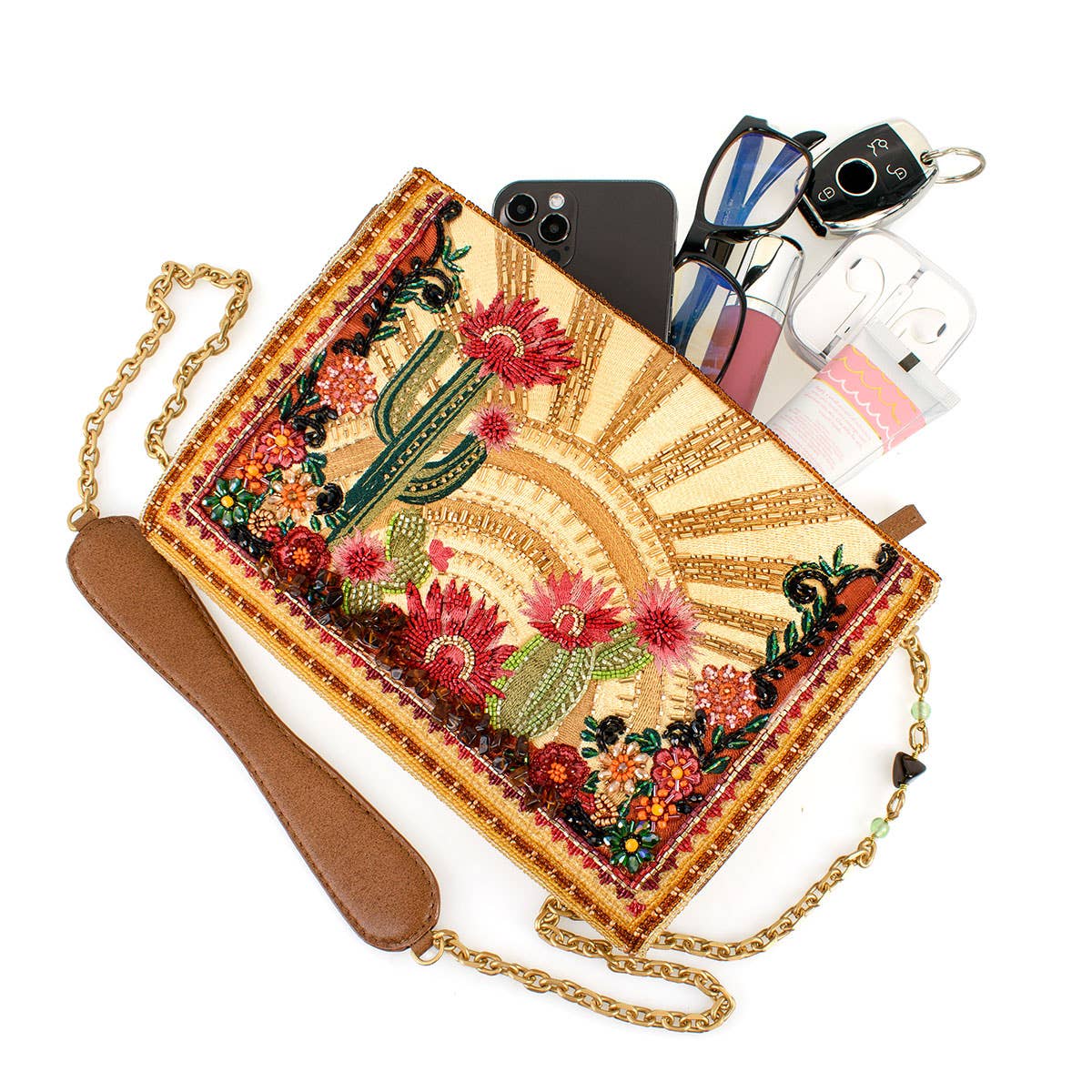 Mary Frances Accessories - Vendita all'ingrosso Borsa a tracolla - Donna - Borsa a tracolla Desert Sunrise con cactus ricamati e perline floreali6