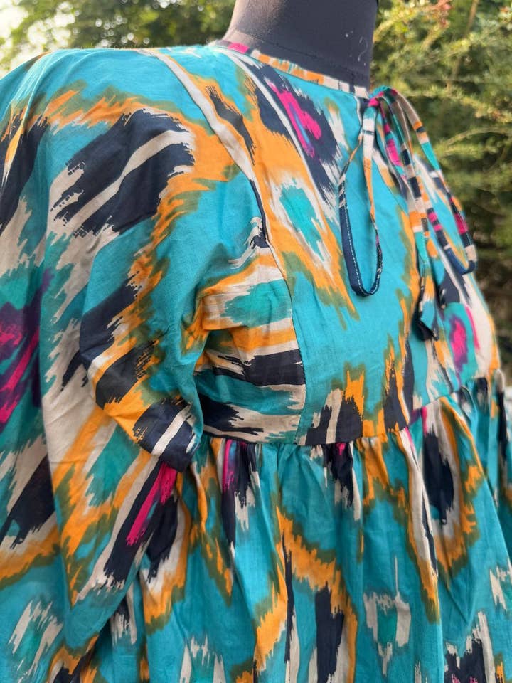 bhavnas boutique - Wholesale Dress - Women's - Sky Blue Cotton Dress Ikkat Print Women Dress Kyra Top Dress4