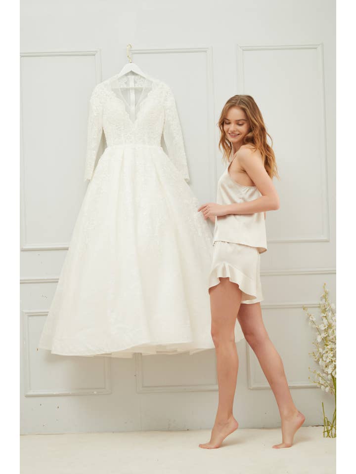 Mackleys - Wholesale Lounge Set - Women's - PREORDER Satin Cami and Ruffle Short Set4