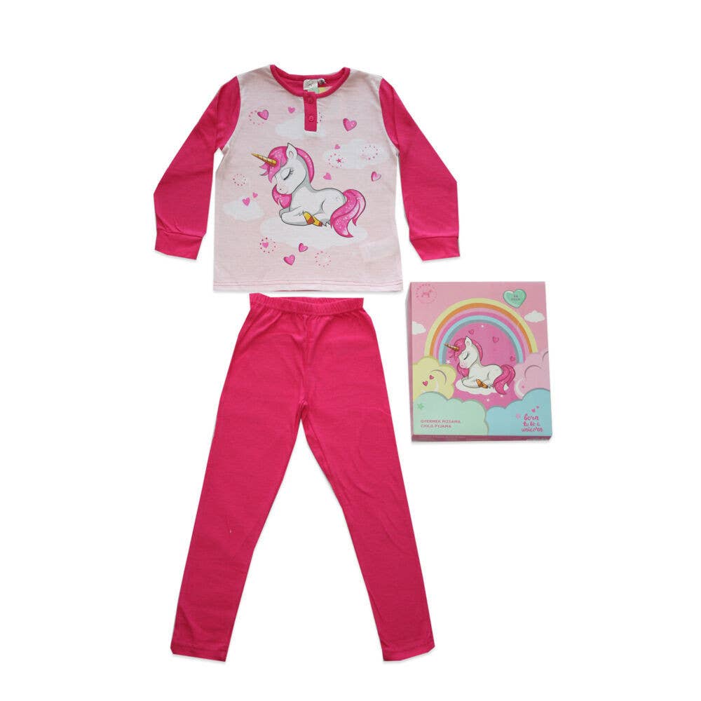 Evidence – Großhandel Schlafanzug-Set – Kinder – Lange dünne Baumwoll-Kinderpyjamas mit Einhornmuster0