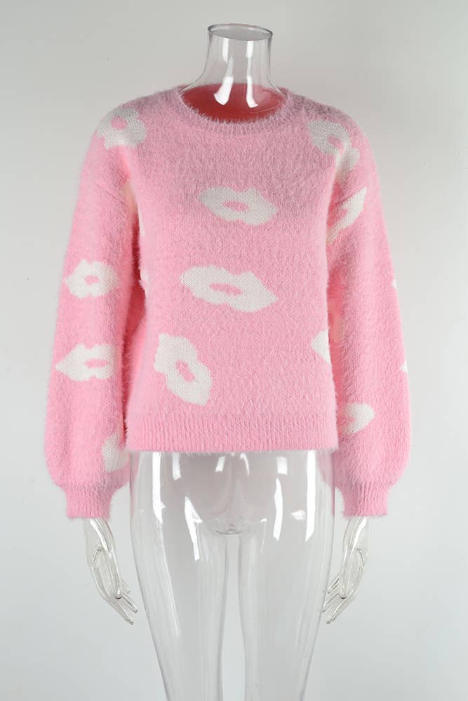 Comely Fashion – wholesale Knitted jumper – Women′s – Valentine Lips Pattern Knit Pulllover Sweater6