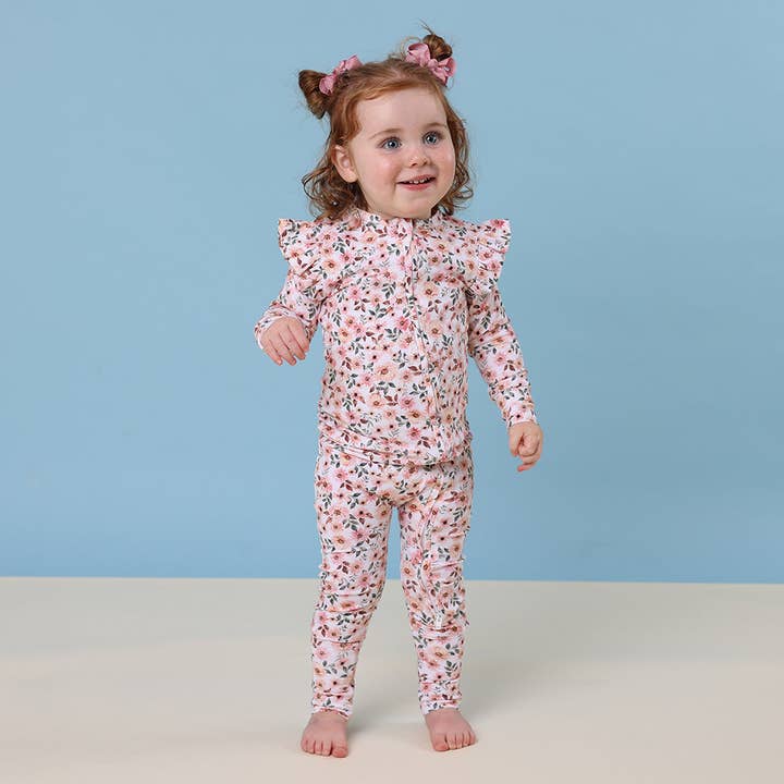 Snuggle Hunny - Wholesale Sleepsuit – Baby - Spring Floral Organic Snugglesuit Convertible Romper with Frill