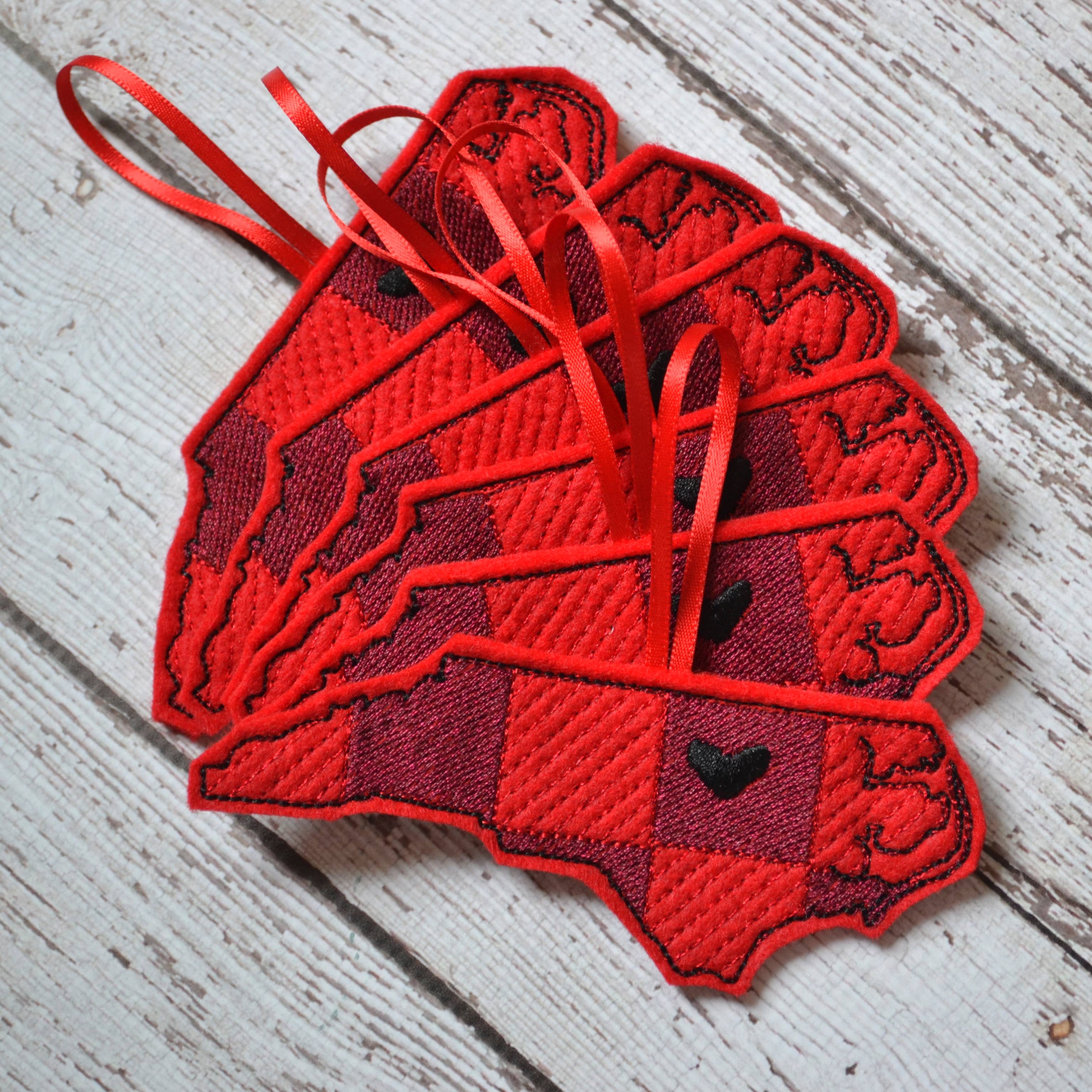 SewMuchMoreStore - Wholesale Ornament - State Red Buffalo Plaid Embroidered Felt Ornament - Holiday30