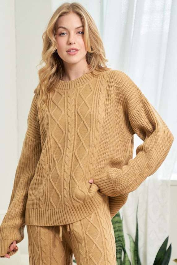 CAMEL Cable Crochet Oversize Sweater for wholesale on Faire3