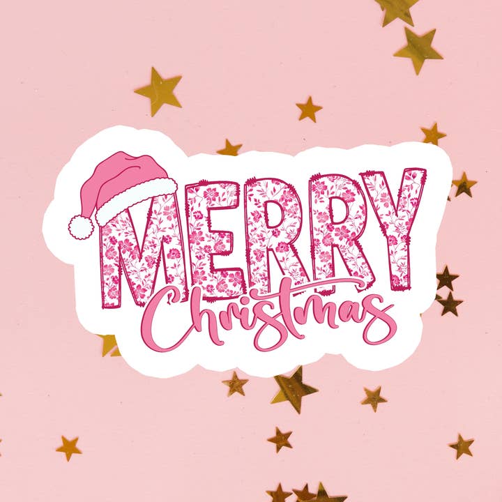 Christmas Girly Pink Holiday Waterproof Vinyl Sticker for wholesale by Stickers+ X Ashley Bexar