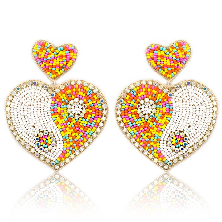 Suzie Q USA - Wholesale Dangle Earrings - Seed Bead, Yin Yang Shape Heart, Fabric Post Drop Earrings