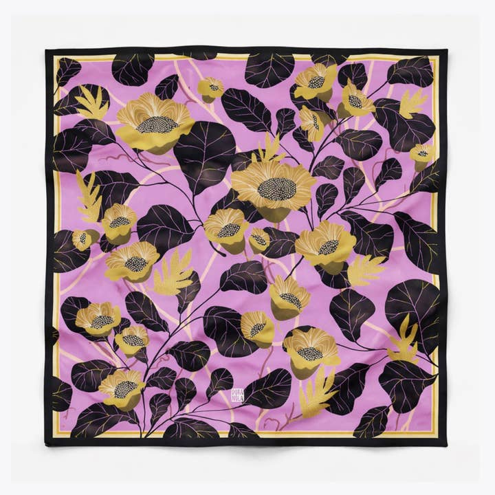 Pañuelo de seda para el cuello "Rosie's Garden" 50 para venta al por mayor de Dora Nola