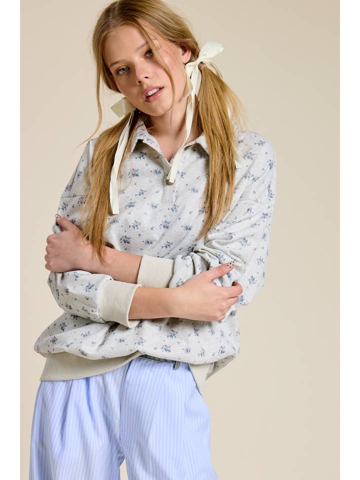 Mimosa - Wholesale Sweatshirt - Women's - Floral Print Sweatshirt with Back Number Patch18