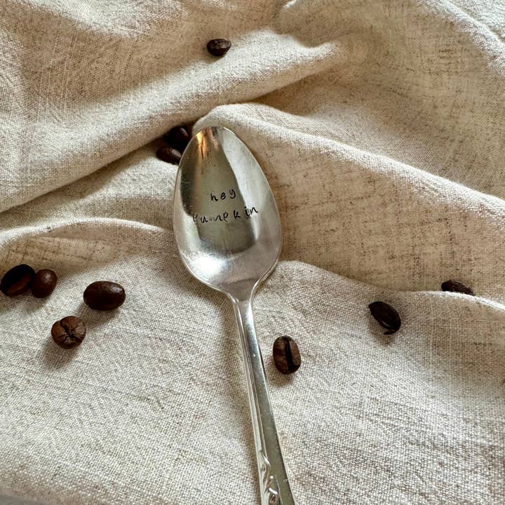 Hey Pumpkin | Hand Stamped Vintage Coffee Spoon for wholesale by Made For Mama Shop