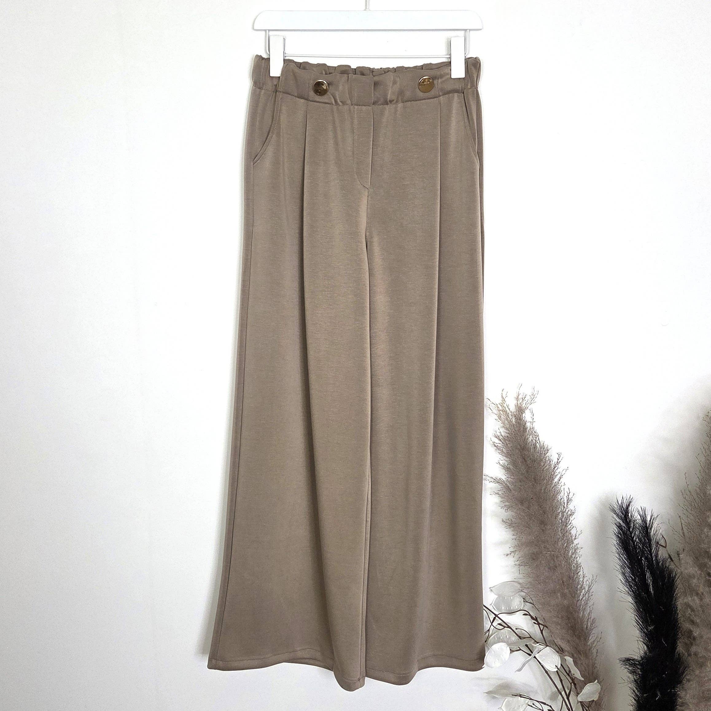 Tempest Designs – Großhandel Hose – Damen – Luxus-Scuba-Stoffhose mit weitem Bein, goldenen Knöpfen und Taschen (M-L)2