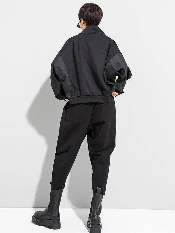 NEGRO Elegantes pantalones harén de elasticidad sólida de venta al por mayor en Faire7