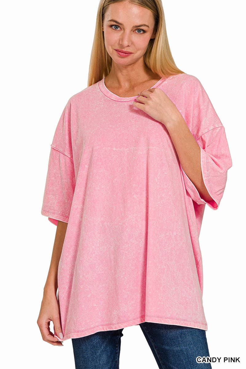 42POPS - Wholesale Knit Top - Women's - `.Acid Wash Cotton Oversized Tee49