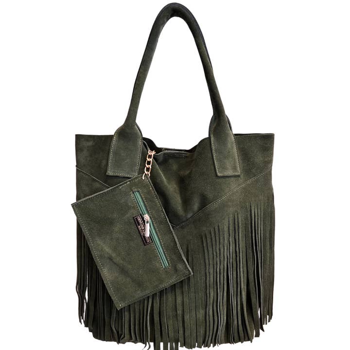 MODARNO - Wholesale Shoulder Bag - Women's - Modarno women's shopper bag in genuine suede with fringe plu33