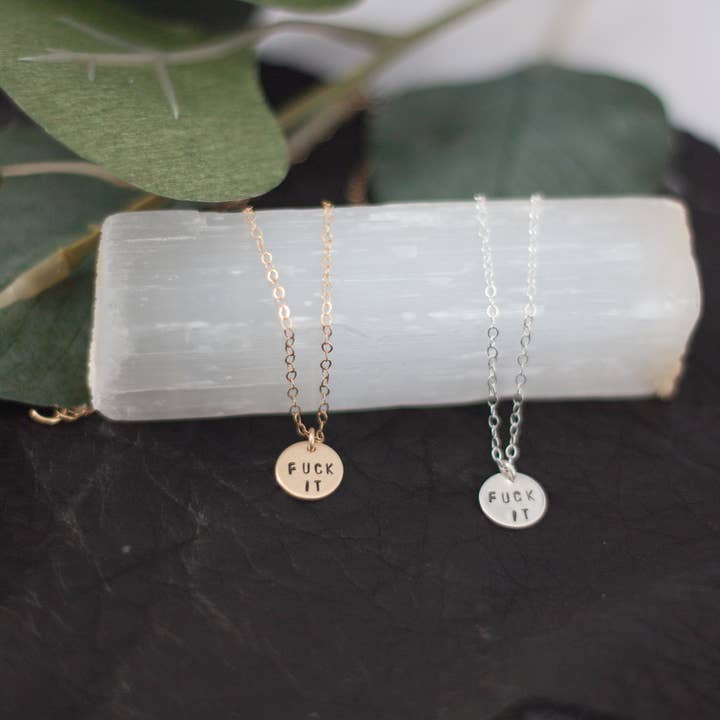 Fuck It Circle Snarky Stamped Charm Gold Edgy Minimalist for wholesale by Lux + Luca Jewelry Co.