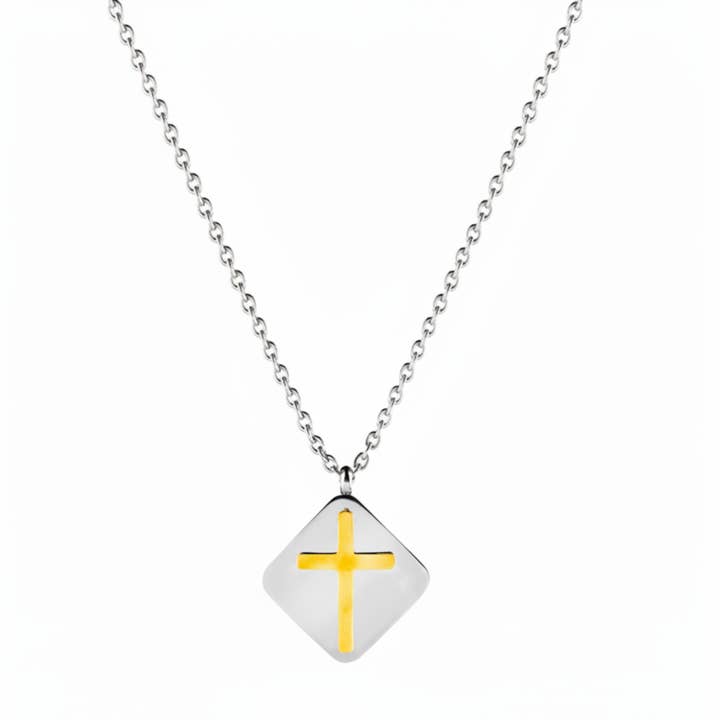 Women's Gold Cross Domed Diamond-Shape Necklace for wholesale by West Coast Jewelry