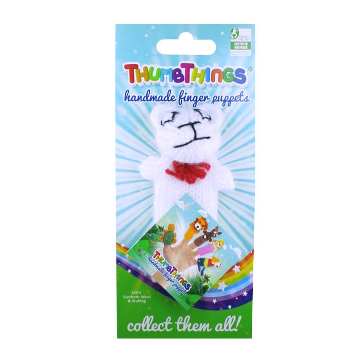 Teddy Bear Finger Puppet (white) for wholesale by ThumbThings Finger Puppets
