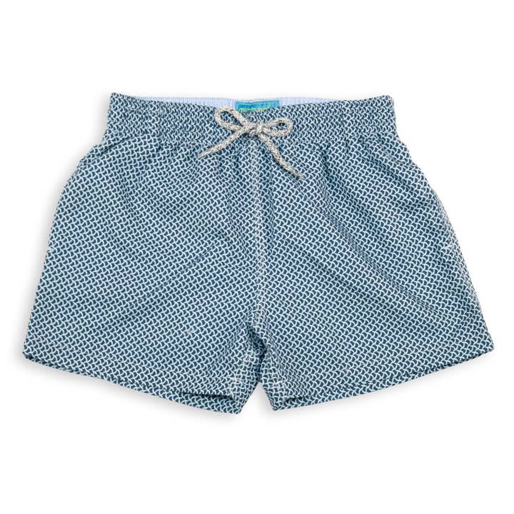 Kid's Wave Print Mesh Swim Trunk - Navy/Sky for wholesale by Let's Get This Thread