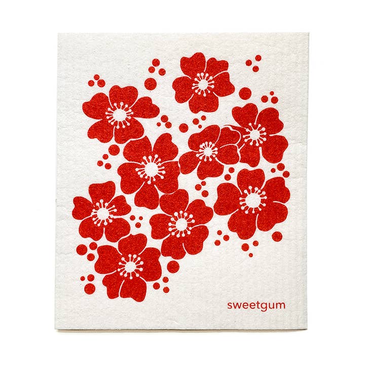 Torchon suédois Fleurs Rouges pour la vente par Sweetgum Home