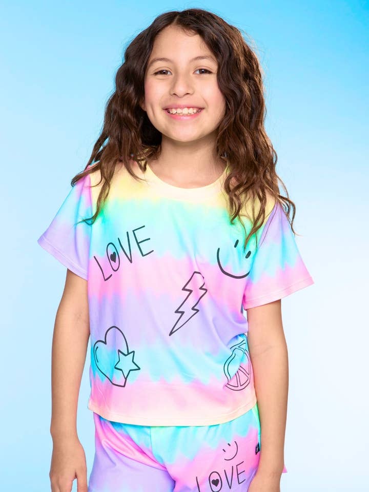 Rainbow Tie Dye Elements NEW Simply Soft Easy Tee & Dolphin Short Set for wholesale on Faire0