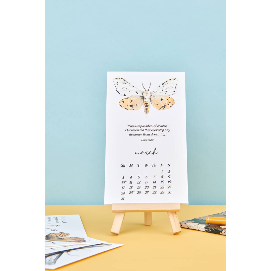 Moths & Dreamy Book Quotes 2026 Desk Calendar for wholesale by Lucky Dog Design Co.